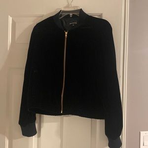 Dark blue velvet bomber